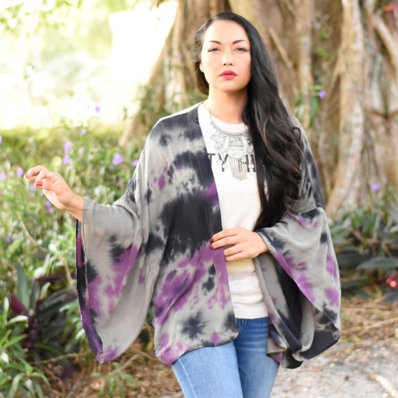 The House Of Gentry Tops - Olive & Purple Tie Dye Kimono